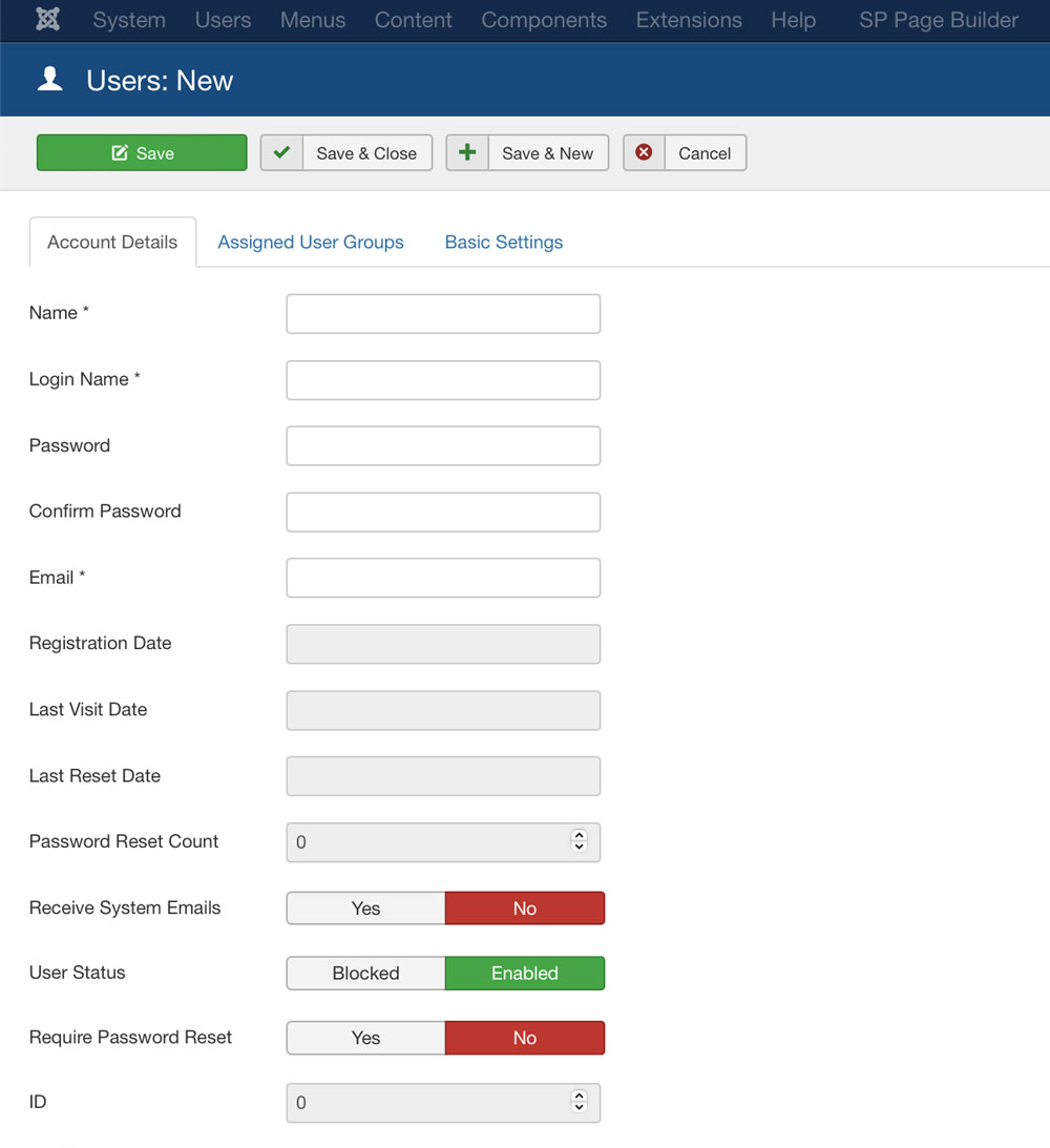 Joomla add new user