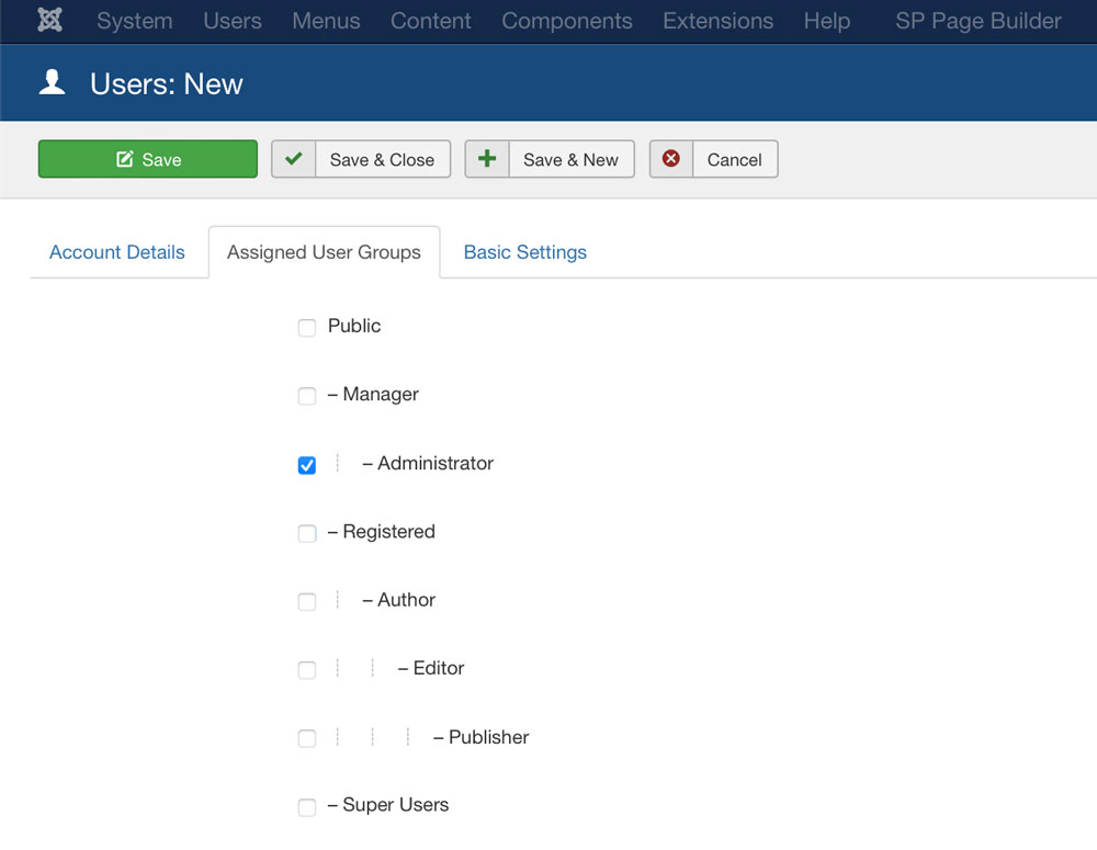 Joomla add new user